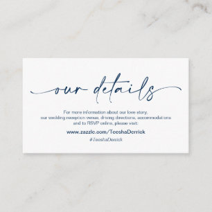 Casual minimalistische marinesnenpen, huwelijksgeg informatiekaartje