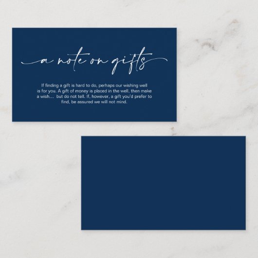 Casual minimalistische Navy-inktpen, een notitie o Informatiekaartje (Voorkant / Achterkant)