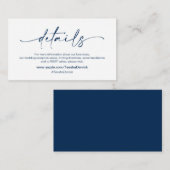 Casual minimalistische Navy-inktpen, huwelijksdeta Informatiekaartje (Voorkant / Achterkant)
