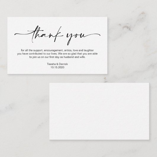 Casual, minimalistische zwarte pen, bruiloft Dank Informatiekaartje (Voorkant / Achterkant)