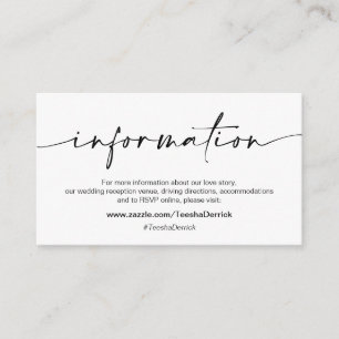 Casual minimalistische zwarte pen, huwelijksgegeve informatiekaartje