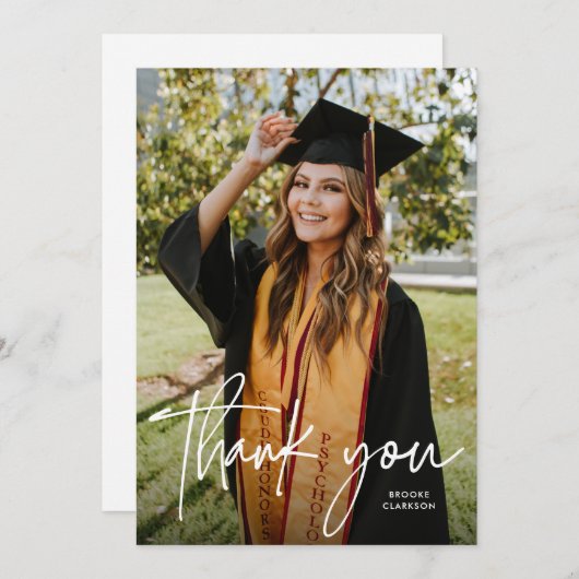 Casual modern kalligrafie script foto Afstuderen Bedankkaart (Voorkant / Achterkant)