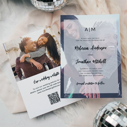 Casual modern script | Foto-overlay en QR-code Save The Date