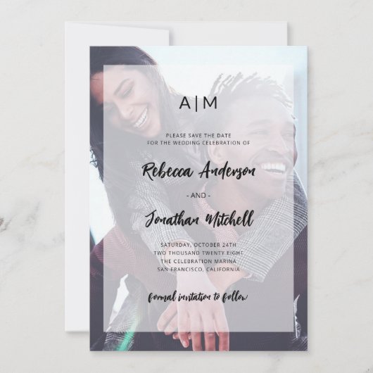 Casual modern script | Foto-overlay en QR-code Save The Date (Voorkant)