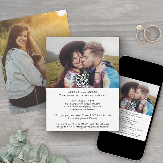 Casual moderne alles-in-één QR RSVP 2 foto bruilof Kaart