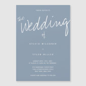 Casual moderne blauwe typografie bruiloft magnetische uitnodiging (Voorkant)