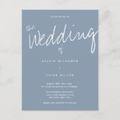 Casual moderne blauwe typografie bruiloft uitnodiging briefkaart (Voorkant)