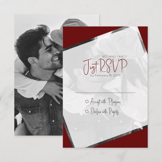 Casual moderne minimalistische trouwfoto RSVP kaartje (Voorkant / Achterkant)