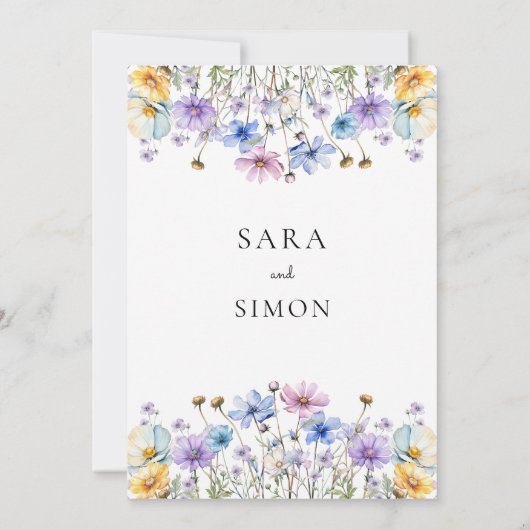 Casual moderne wildflower bruiloft kaart (Achterkant)
