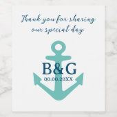 Casual nautische bruiloft blauwgroen anker op maat wijn etiket (Enkel label)