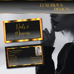 Casual Oranje Lijst en zwarte gradiënt met foto Visitekaartje