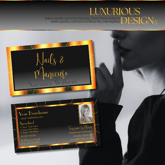 Casual Oranje Lijst en zwarte gradiënt met foto Visitekaartje