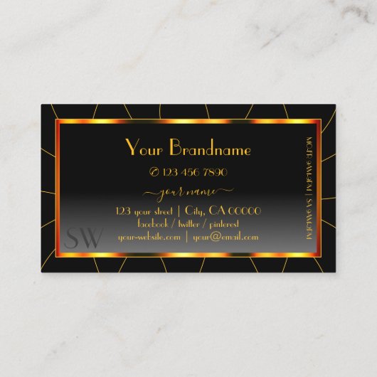 Casual Oranje Lijsten Zwarte Gradiënt met Monogram Visitekaartje (Achterkant)