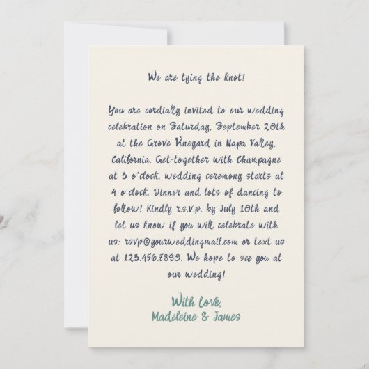 Casual Retro Quirky Handschrift Groen Blauw Bruilo Kaart (Voorkant)