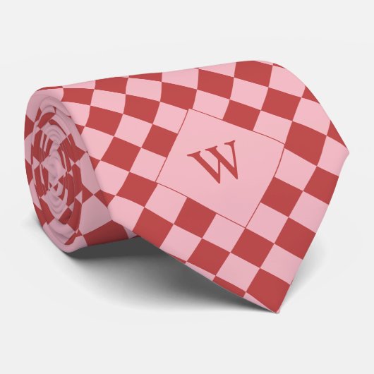 Casual rood geruit monogram stropdas (Opgerold)