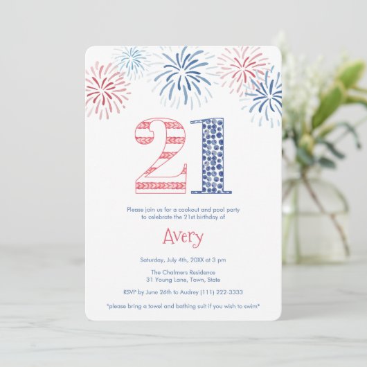 Casual Rood Wit Blauw Buitenshuis 21e Verjaardagsf Kaart (Staand voorkant)