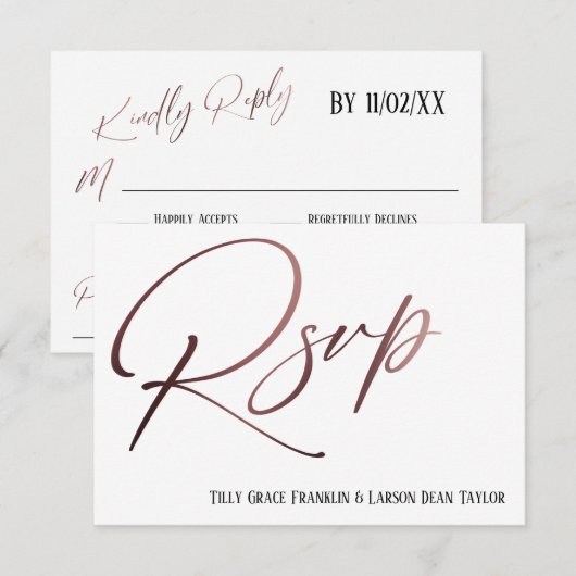 Casual Roos Gouden Handschrift RSVP Song Aanvraag Informatiekaartje (Voorkant / Achterkant)