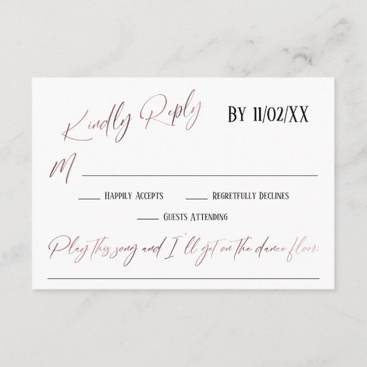 Casual Roos Gouden Handschrift RSVP Song Aanvraag Informatiekaartje (Achterkant)