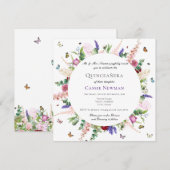Casual Roze Paars Floral Butterflies Quinceañera Kaart (Voorkant / Achterkant)