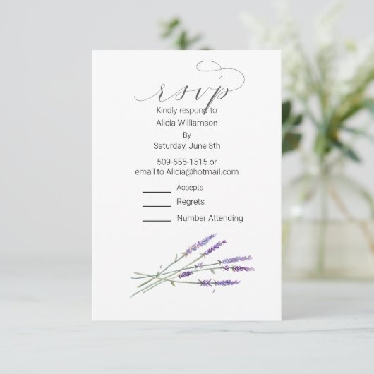 Casual RSVP-kaart Lavendel Waterverf Informatiekaartje (Staand voorkant)