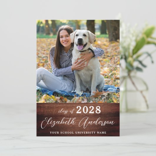 Casual Rustic Photo Wood Afstuderen Kaart (Staand voorkant)