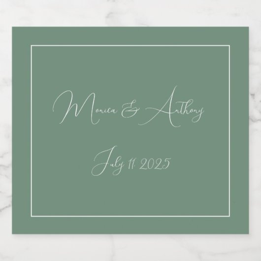 Casual Sage Groen Eenvoudig Script Minimalistische Likeurfles Etiket (Enkel label)