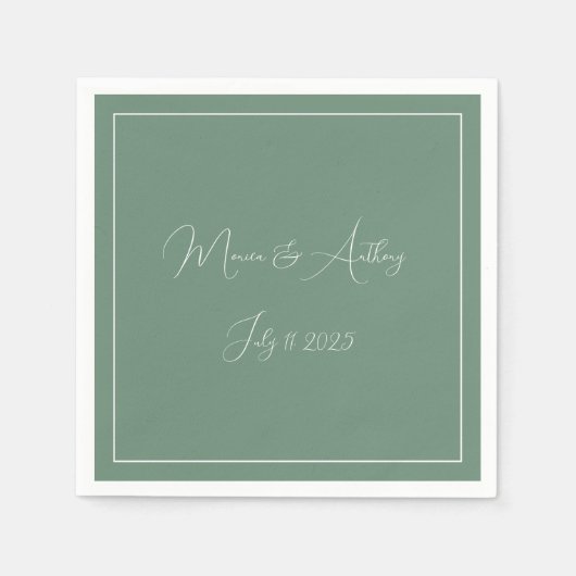 Casual Sage Groen Eenvoudig Script Minimalistische Servet (Voorkant)