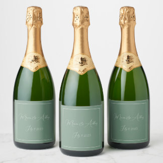 Casual Sage Groen Eenvoudig Script Minimalistische Sparkling Wijnetiket
