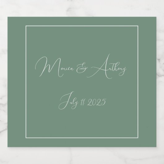 Casual Sage Groen Eenvoudig Script Minimalistische Sparkling Wijnetiket (Enkel label)