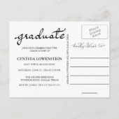 Casual Schattige Script Afstuderen Zwarte Typograf Uitnodiging Briefkaart (Achterkant)