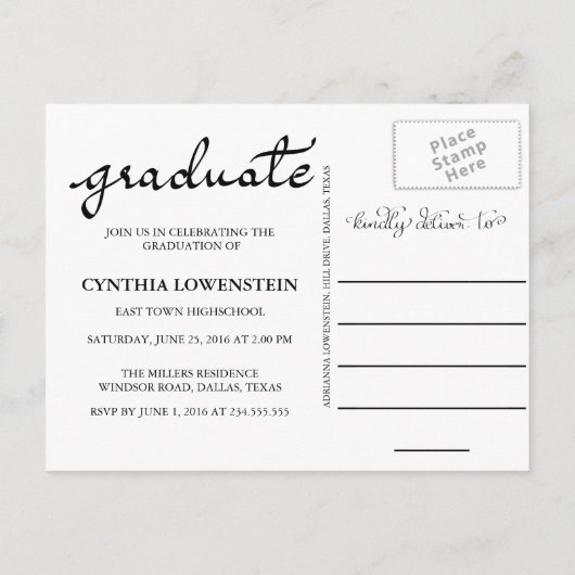 Casual Schattige Script Afstuderen Zwarte Typograf Uitnodiging Briefkaart (Achterkant)