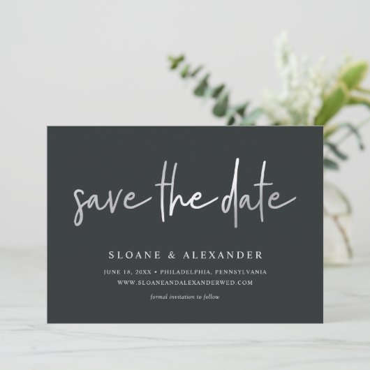 Casual schets Silver | Moderne bruiloft Save The Date (Staand voorkant)