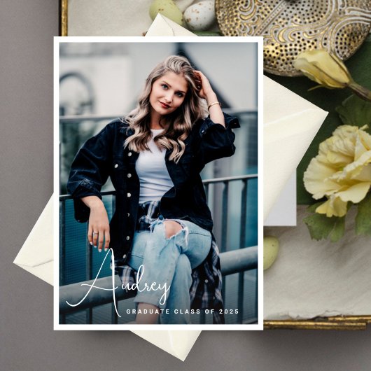 Casual schrijfnaam Afstuderen Photo Invitation Kaart