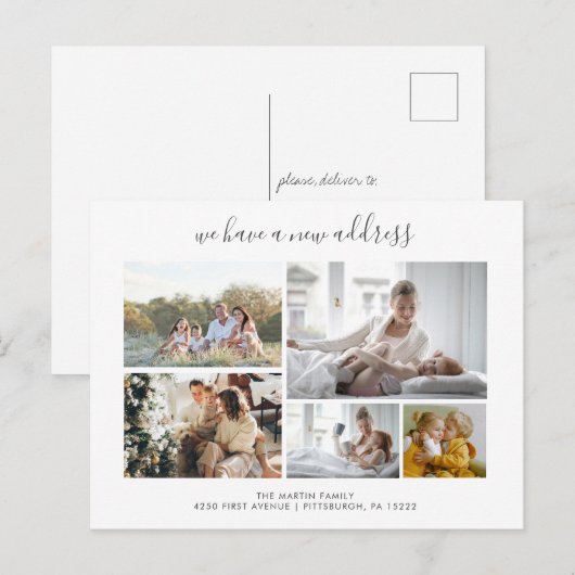 Casual Script | 5 Foto's Moving Announge Briefkaart (Voorkant / Achterkant)