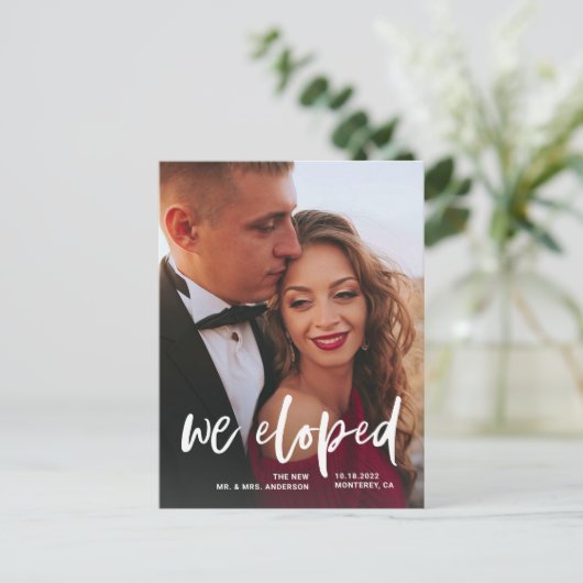 Casual Script | Aankondiging van twee foto-elopeme Briefkaart (Staand voorkant)
