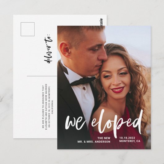 Casual Script | Aankondiging van twee foto-elopeme Briefkaart (Voorkant / Achterkant)