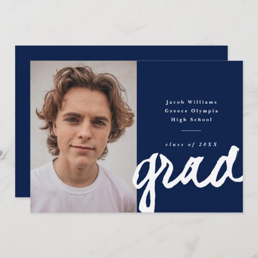Casual Script-Afstudeerder | Eenvoudig foto-Afstud Aankondiging (Voorkant / Achterkant)