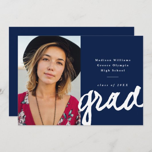 Casual Script-Afstudeerder | Eenvoudig foto-Afstud Aankondiging (Voorkant / Achterkant)
