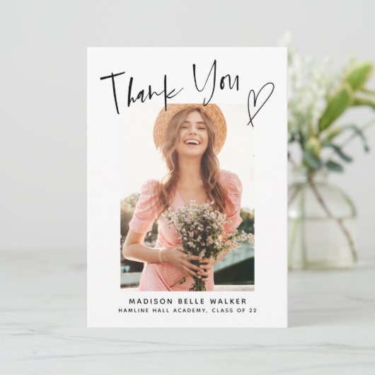 Casual Script Afstuderen Foto Hartelijk dank Bedankkaart (Staand voorkant)