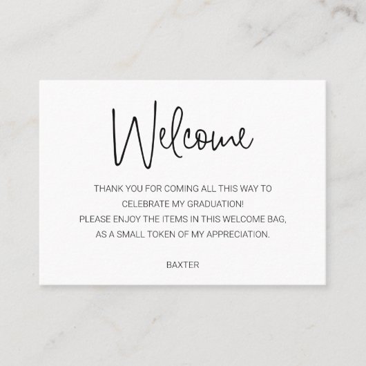 Casual Script Afstuderen Welkome cadeautas Plaatskaartje (Voorkant)