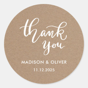 Casual script Bedankt Rustic Wedding Ronde Sticker