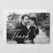 Casual Script Black Photo Wedding Bedankkaart (Voorkant)