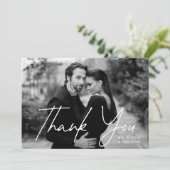 Casual Script Black Photo Wedding Bedankkaart (Staand voorkant)