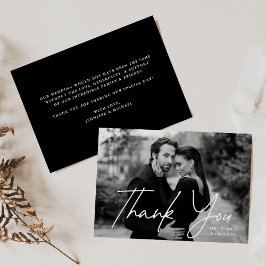 Casual Script Black Photo Wedding Bedankkaart