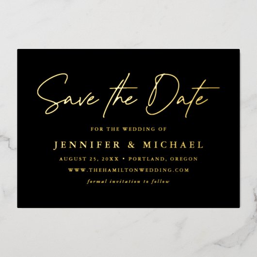 Casual Script Black Photo Wedding Save the Date Folie Uitnodiging (Voorkant)