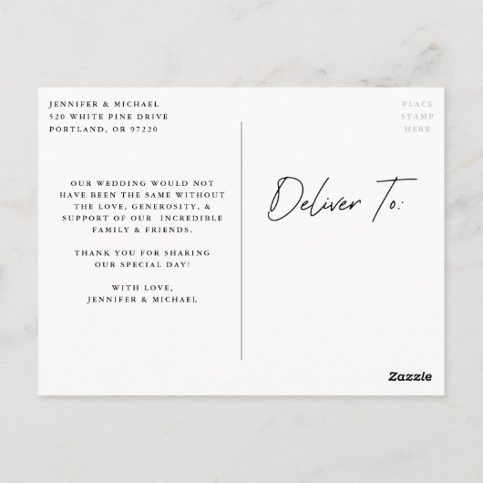 Casual Script Black Weddenschap Hartelijk dank Briefkaart (Achterkant)