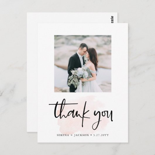 Casual Script | Blush minimalistische foto Dank u Briefkaart (Voorkant / Achterkant)