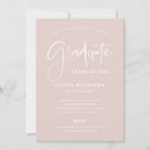 Casual Script Blush Roze en Wit | Partij Afstudeer Kaart (Voorkant)