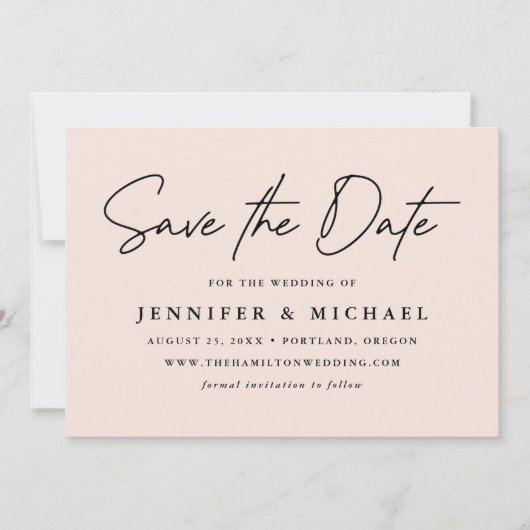 Casual Script Blush Weddenschap Save The Date (Voorkant)