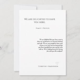 Casual script bruiloft verwelkomt & reisweekend aankondiging